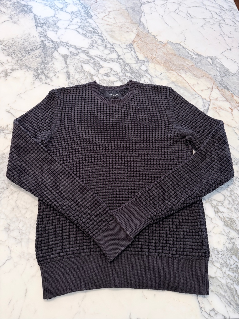AllSaints Men's Textured Crewneck Sweater - Charcoal